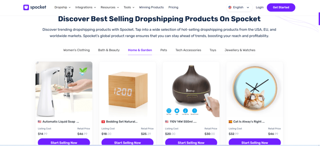 Best-selling products to make your first sale with Spocket.